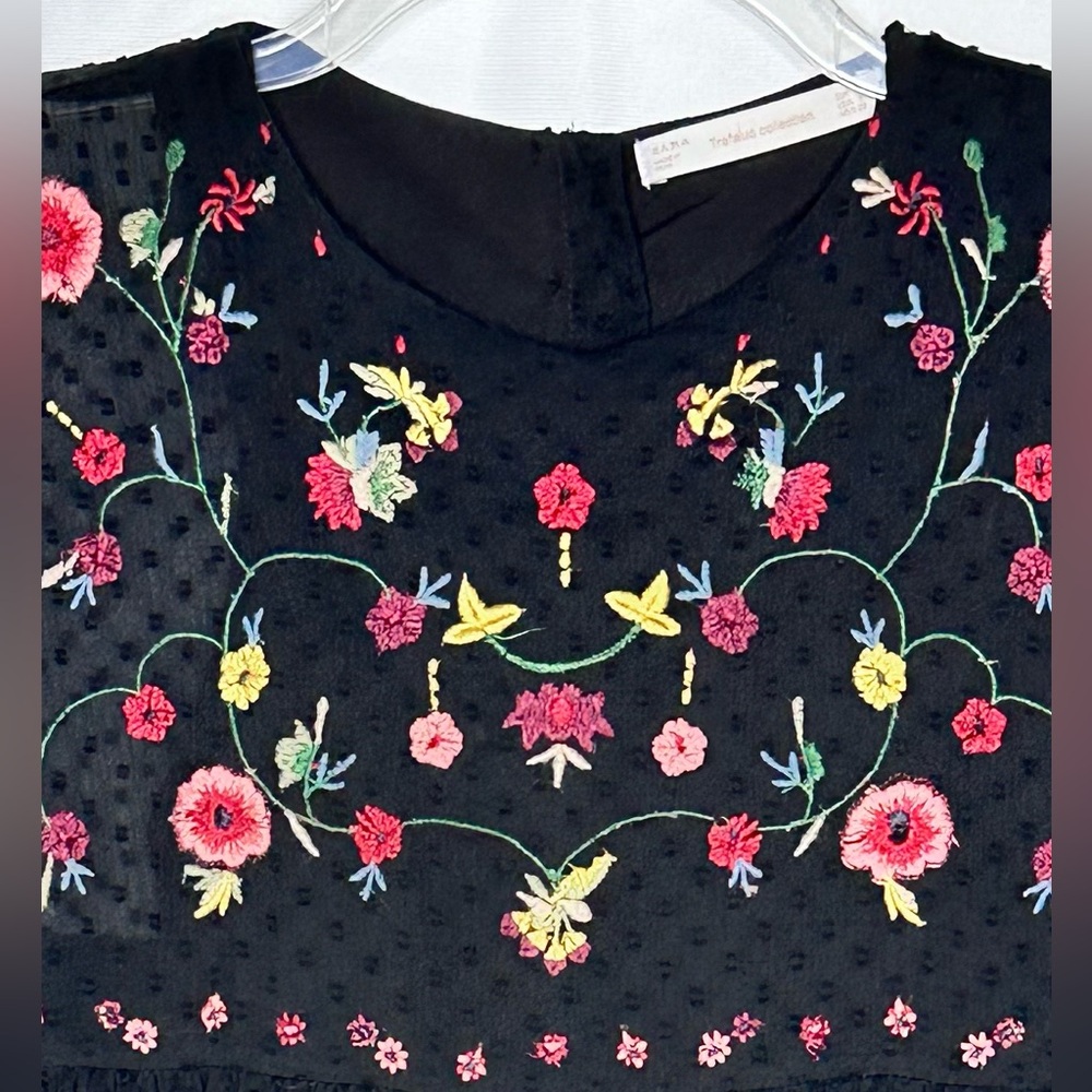 Zara Trafalic Collection Black Embroidered Swiss Dot‎ Dress Fairycore Boho Sz S - Picture 10 of 10